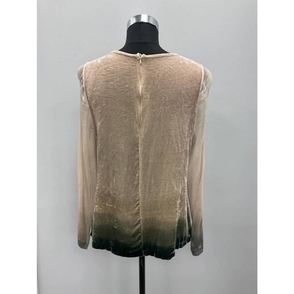 NEW VIVIANA UCHITEL olive ombre silk velvet blouse in taupe - Picture 2 of 4